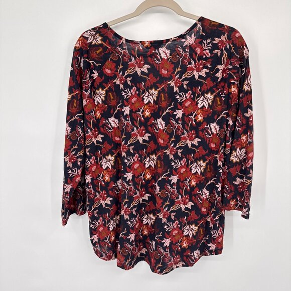 Lucky Brand Womens Floral Print 3/4 Sleeve Blouse size large Cotton blend v neck - Picture 13 of 13